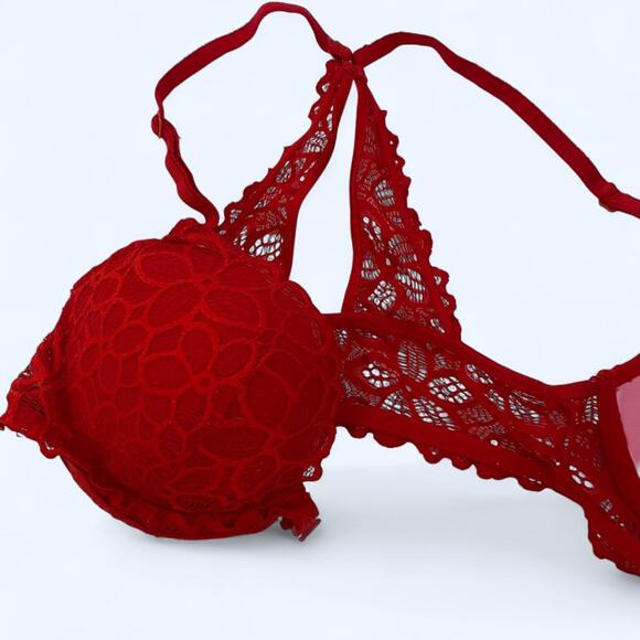 NWOT Pink Victoria's secret red lace balconette padded bra and clasp in front - Picture 5 of 6